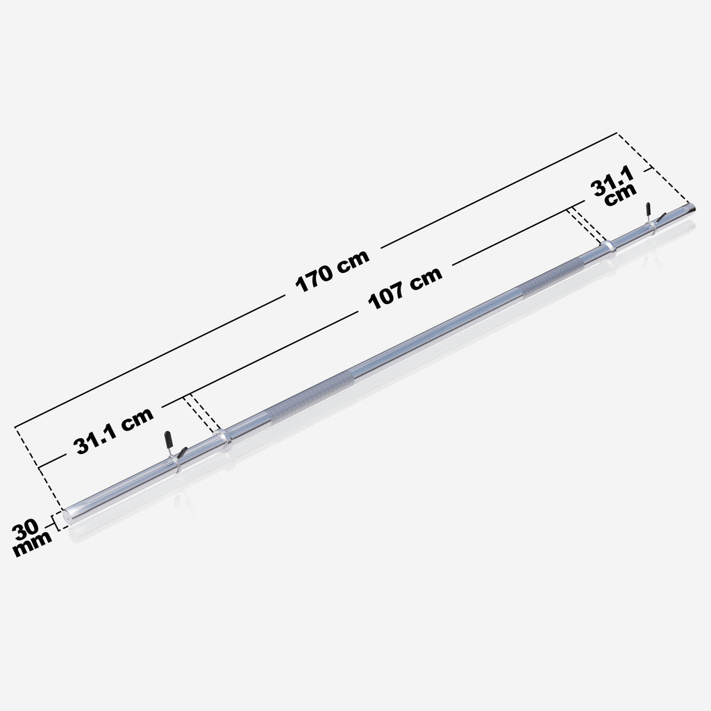 10 kg Suora levytanko 170 cm, jousilukoilla, 30 mm