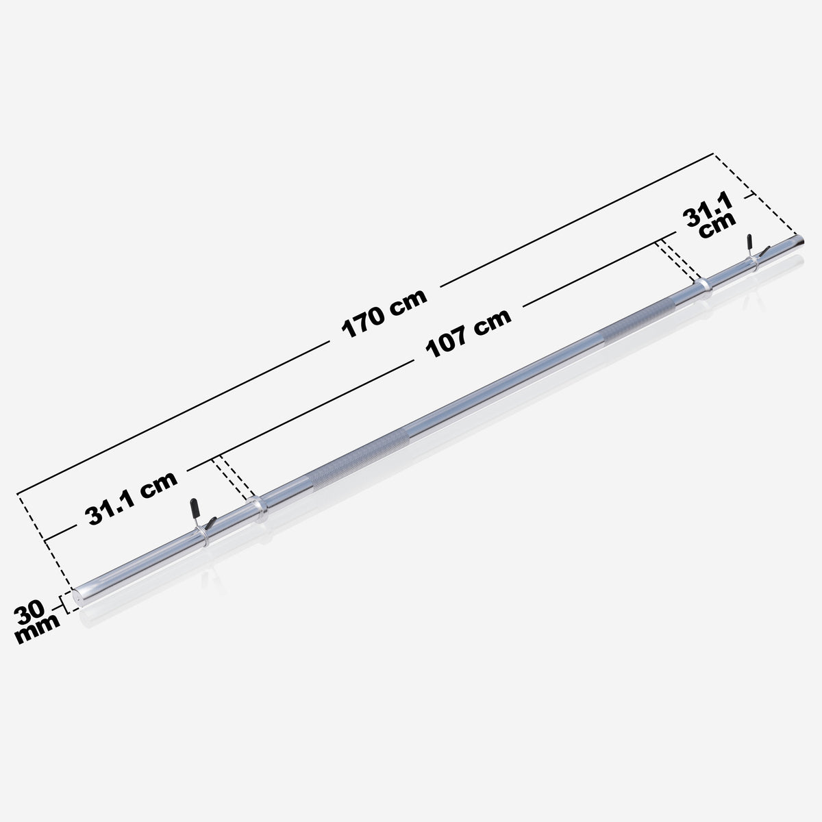 10 kg Suora levytanko 170 cm, jousilukoilla, 30 mm
