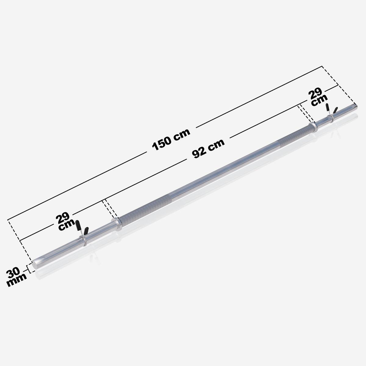 Suora levytanko 150 cm jousilukoilla