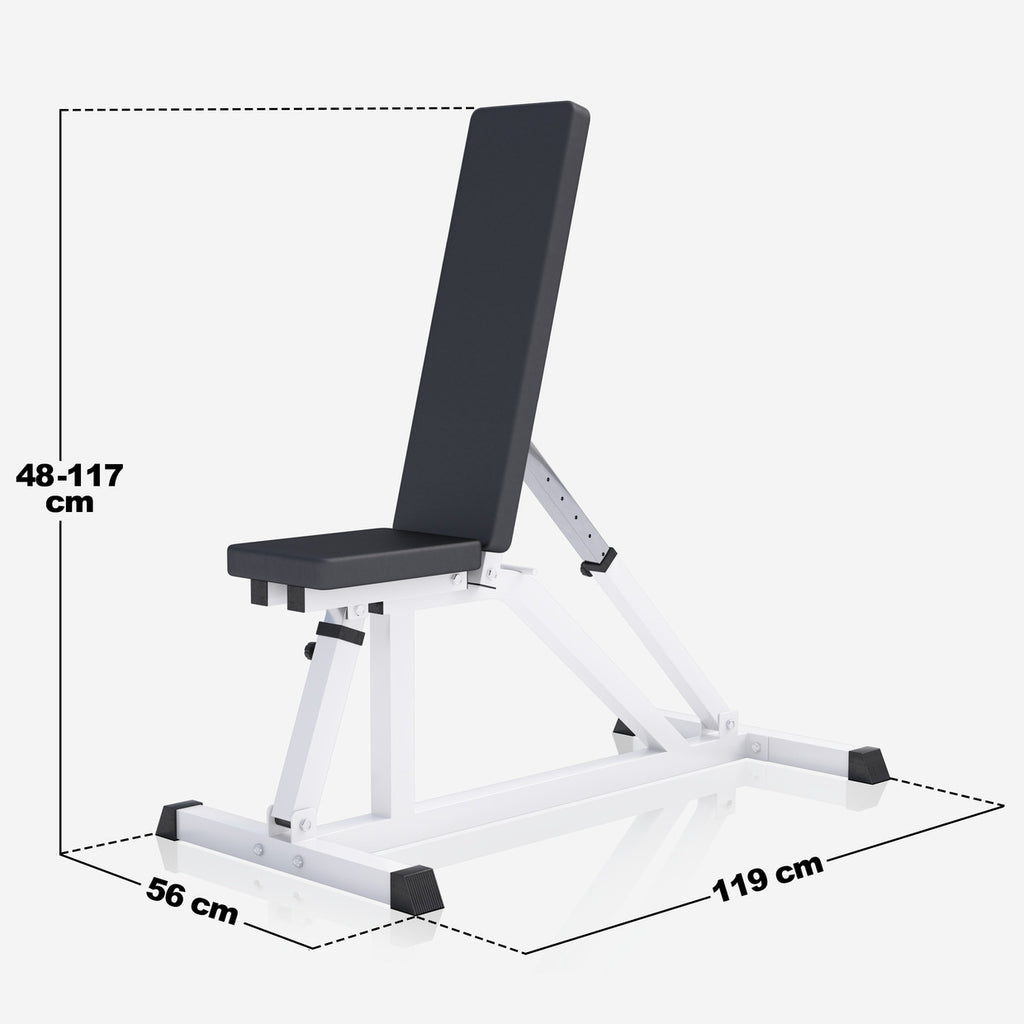 Säädettävä vinopenkki max 200 kg, valkoinen