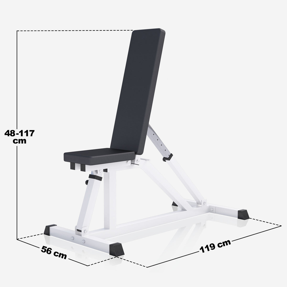 Säädettävä vinopenkki max 200 kg, valkoinen