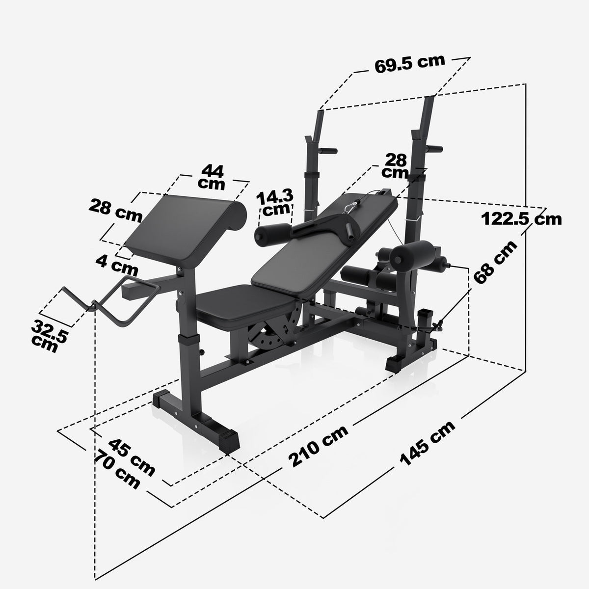 Säädettävä monitoimipenkki max 280 kg, Black Edition