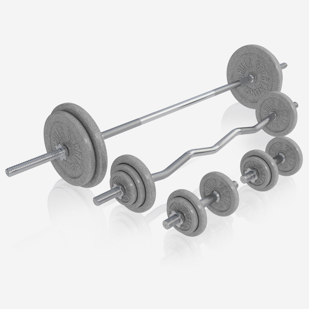 Säädettävä painonnostopenkki + levytankosarja 108 kg