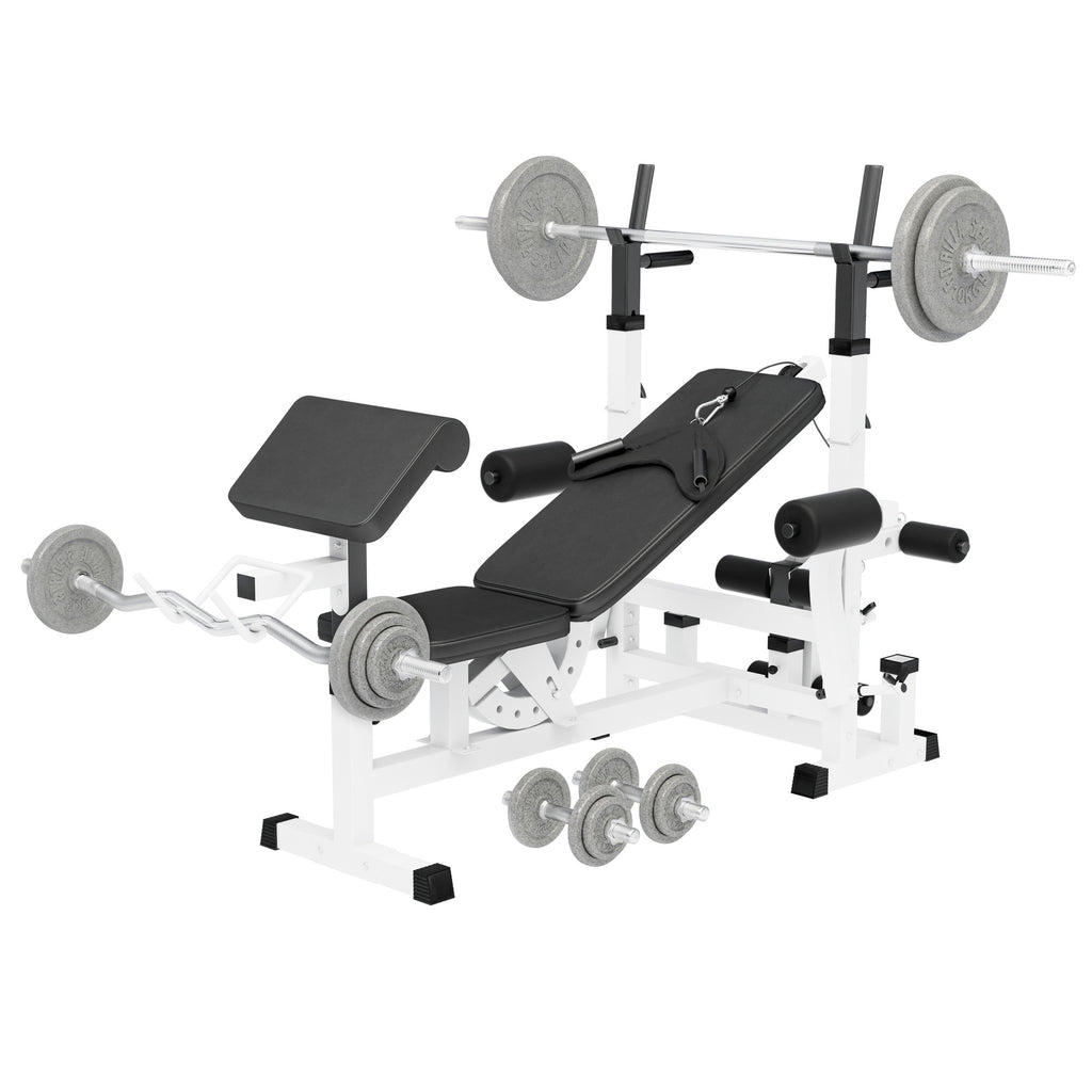 Säädettävä painonnostopenkki + levytankosarja 108 kg
