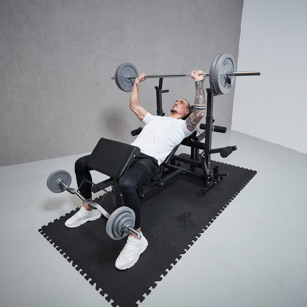 Monitoiminen treeniasema + levytankosarja 108 kg