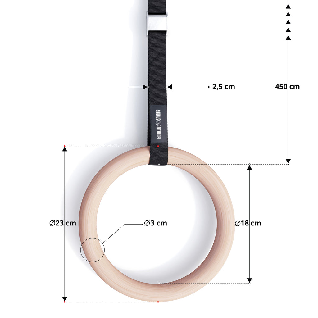 Puiset voimistelurenkaat 23 cm hihnoilla