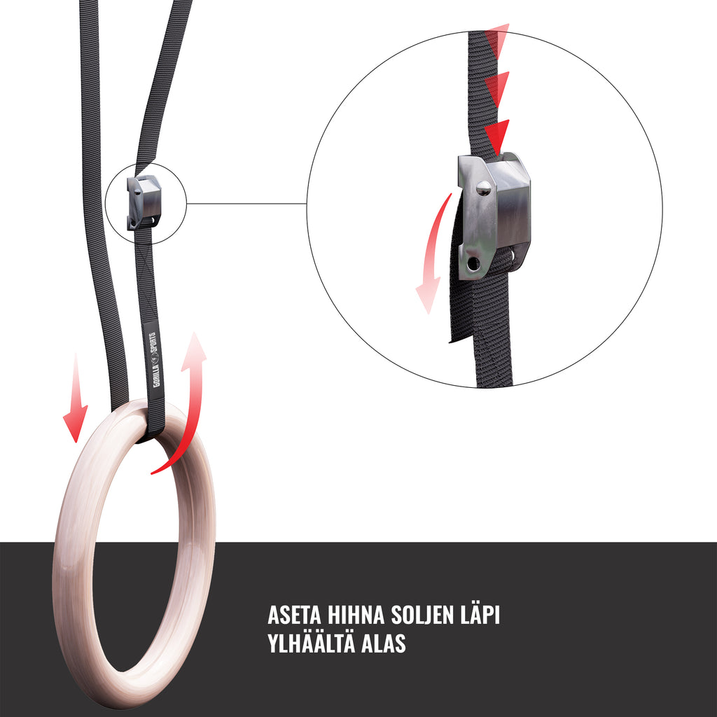 Puiset voimistelurenkaat 23 cm hihnoilla