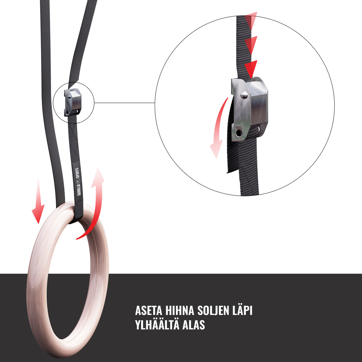 Puiset voimistelurenkaat 23 cm hihnoilla