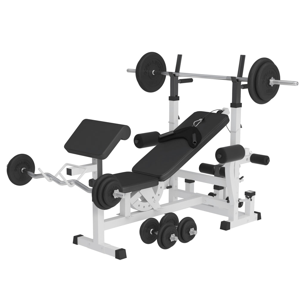 Monipuolinen painonnostopenkki + 108 kg levytankosarja