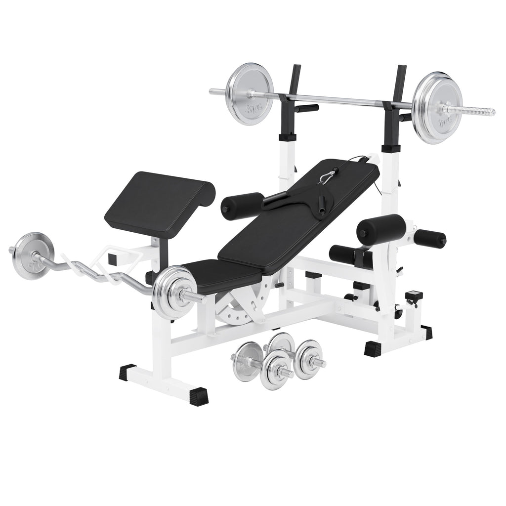 Monipuolinen painonnostopenkki + levytankosarja 108 kg