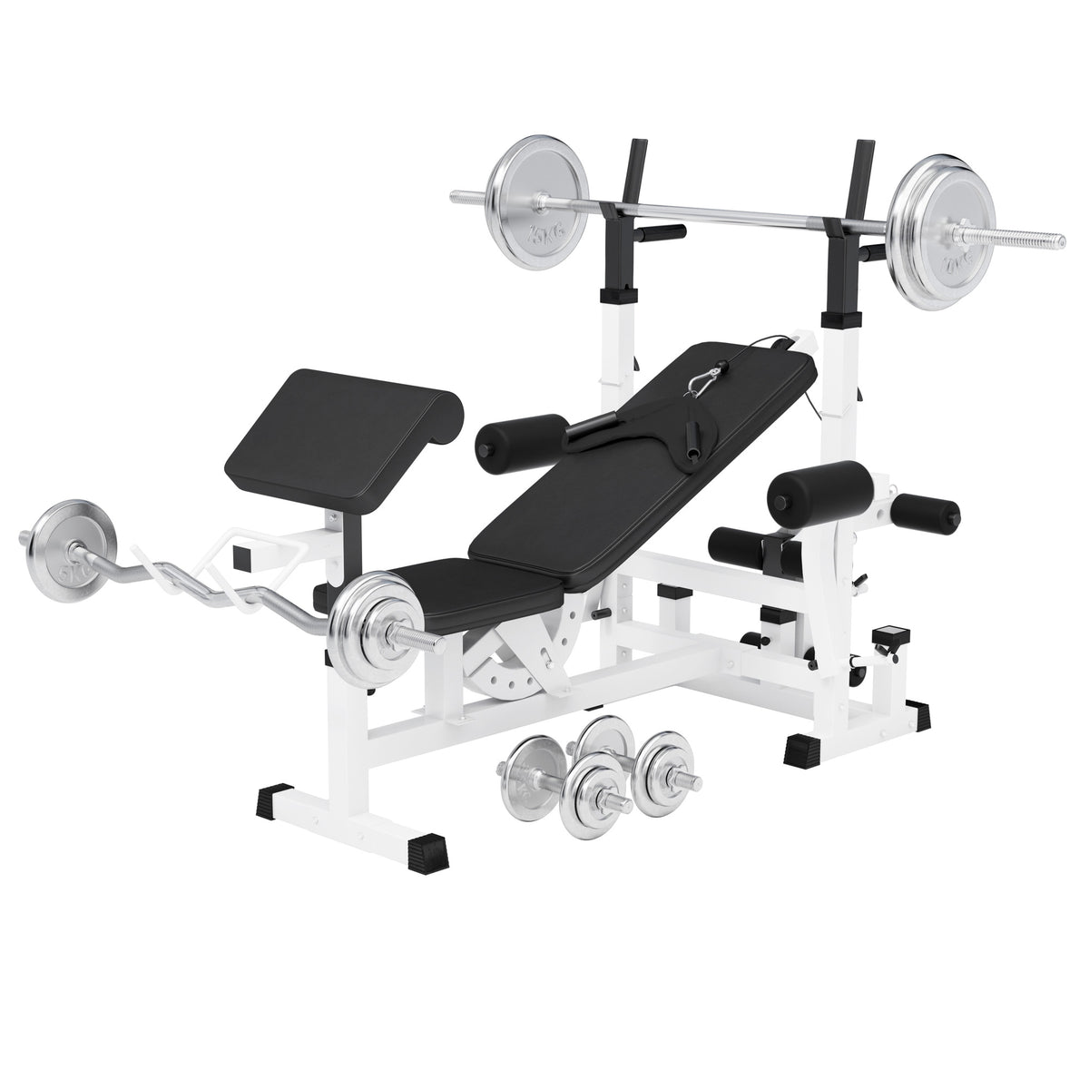 Monipuolinen painonnostopenkki + levytankosarja 108 kg