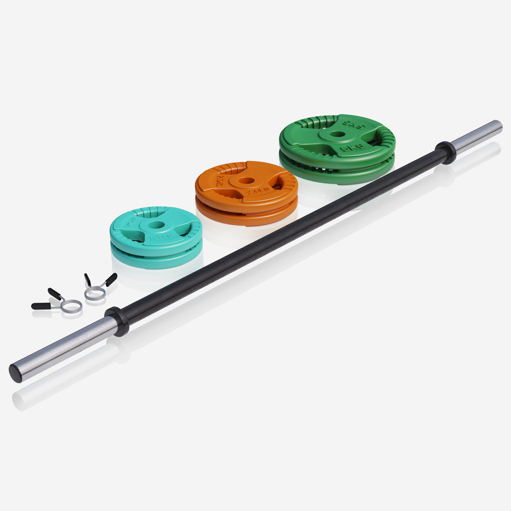 Pump-tankosarja 19,3 kg kumipinnoitteisilla levypainoilla