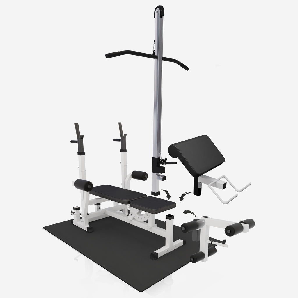 Painonnostopenkki ylätaljalla + 100 kg levytankosarja ja suojamatto