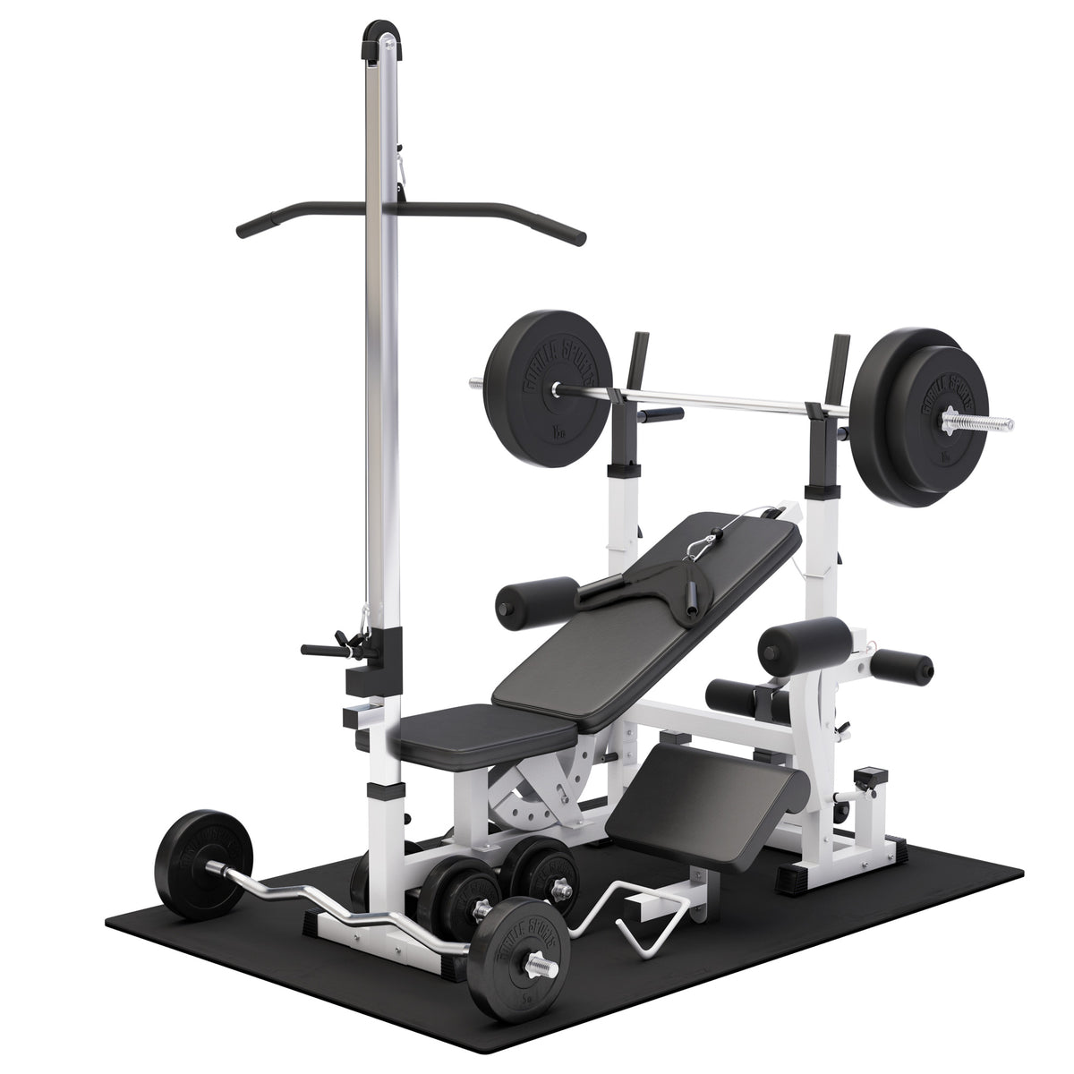 Painonnostopenkki ylätaljalla + 100 kg levytankosarja ja suojamatto