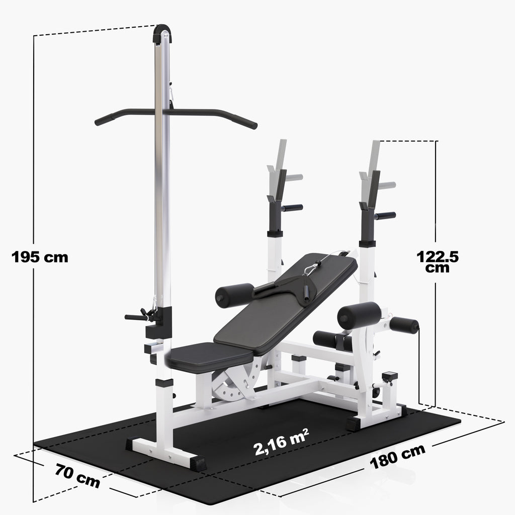 Painonnostopenkki ylätaljalla + 100 kg levytankosarja ja suojamatto