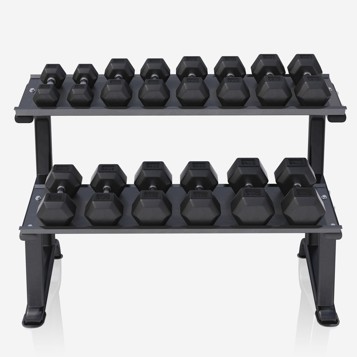 Hexagon-käsipainosetti 237 kg telineellä