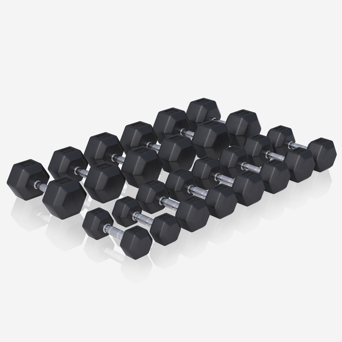 Hexagon-käsipainosetti 237 kg telineellä
