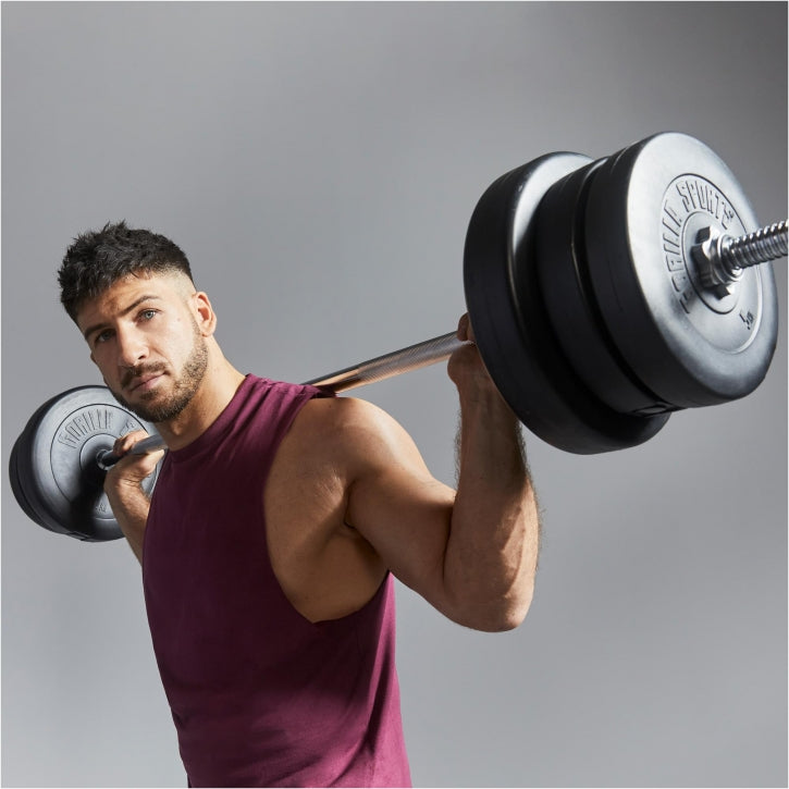 Vinyylinen levytankosarja 130 kg tangolla ja käsipainoilla