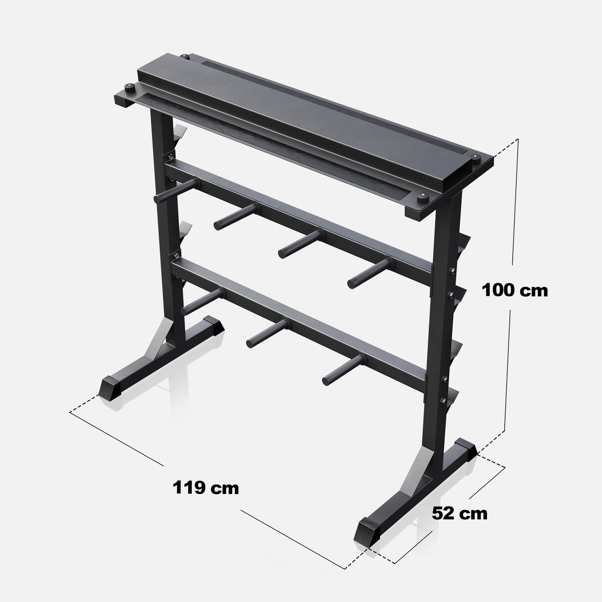 3-In-1 painoteline levypainoille, käsipainoille ja tangoille, musta