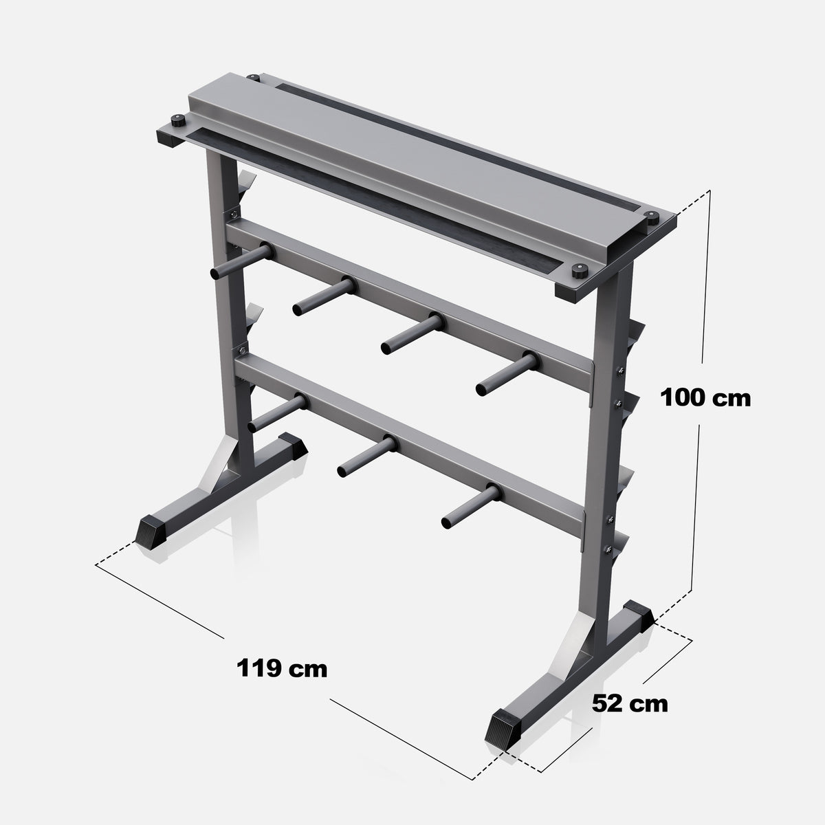 3-In-1 painoteline levypainoille, käsipainoille ja tangoille, harmaa