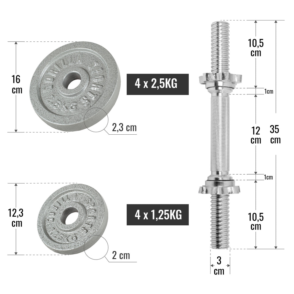 Valurautainen käsipainosetti 20 kg