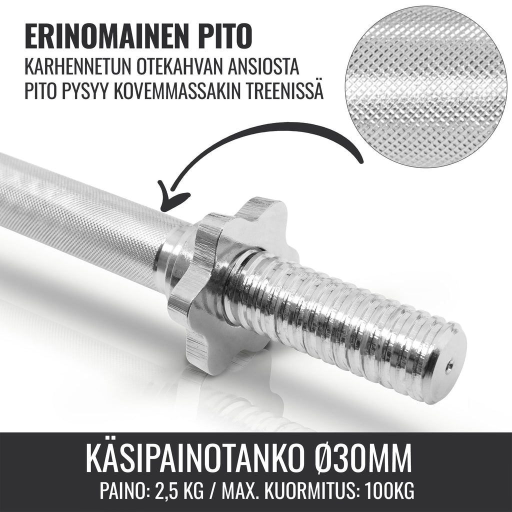 Kumipinnoitettu käsipainosetti 30 kg