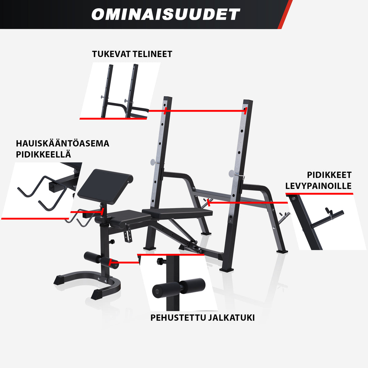 Säädettävä 5-in-1 painonnostopenkki, max 200 kg