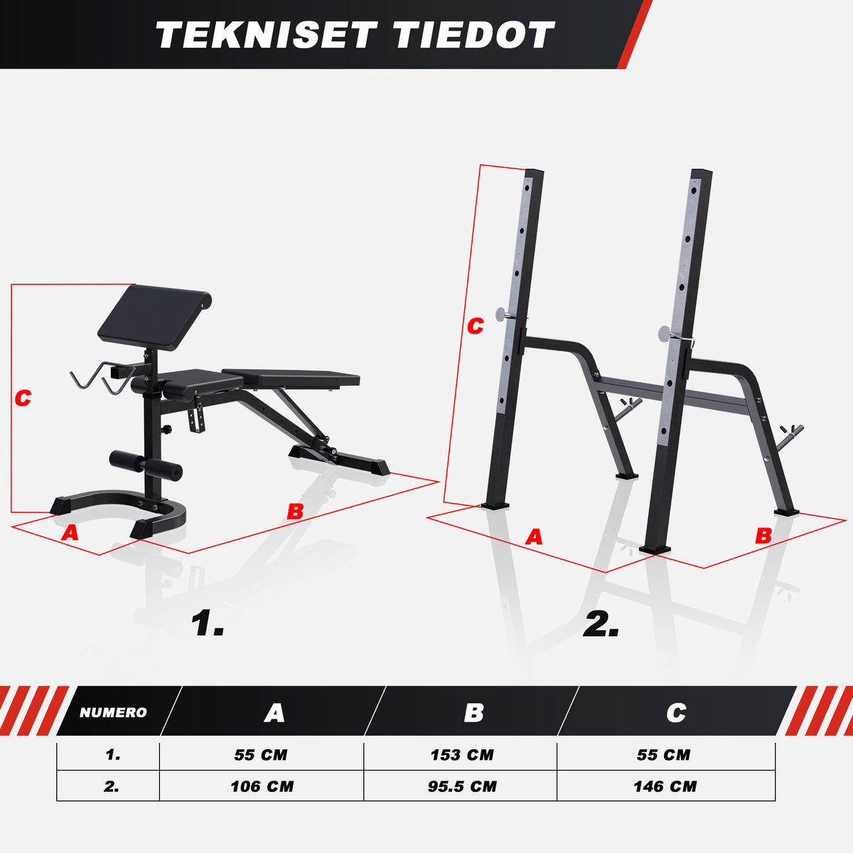 Säädettävä 5-in-1 painonnostopenkki, max 200 kg