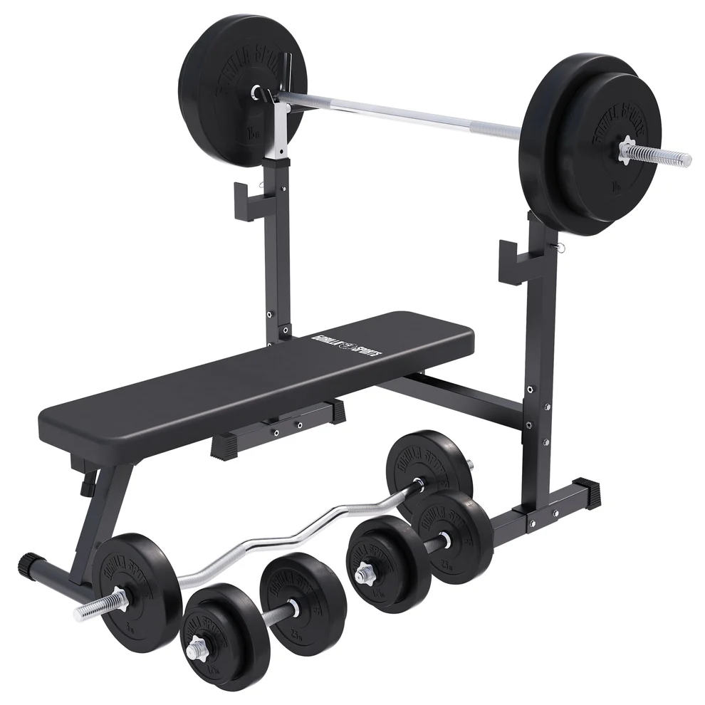 Taitettava painonnostopenkki + 100 kg levytankosarja