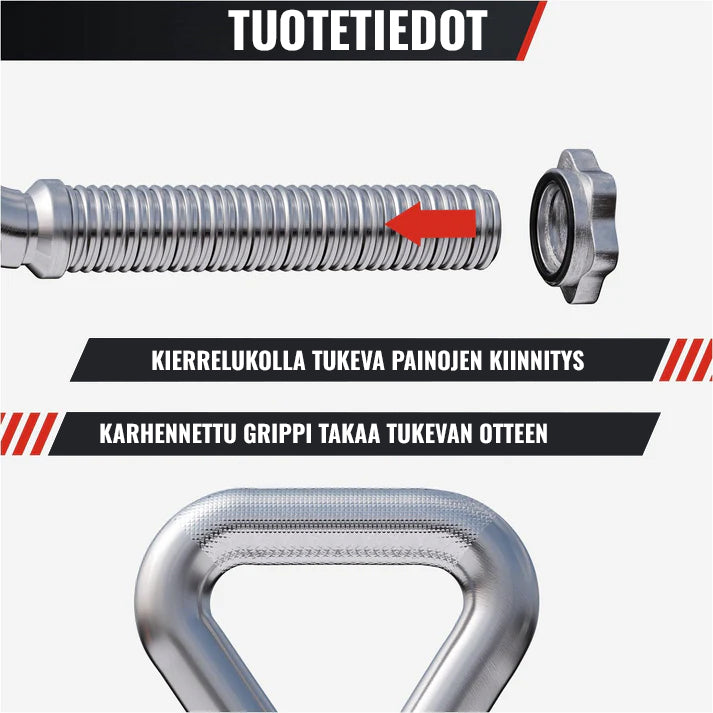 Säädettävä kahvakuulakahva levypainoille, max 50 kg