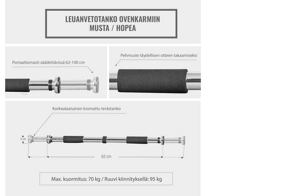 Leuanvetotanko oveen 62-100 cm, kromi/musta