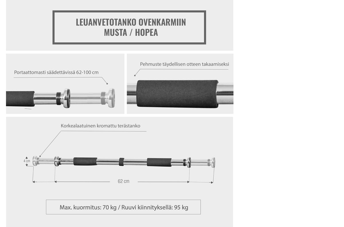 Leuanvetotanko oveen 62-100 cm, kromi/musta