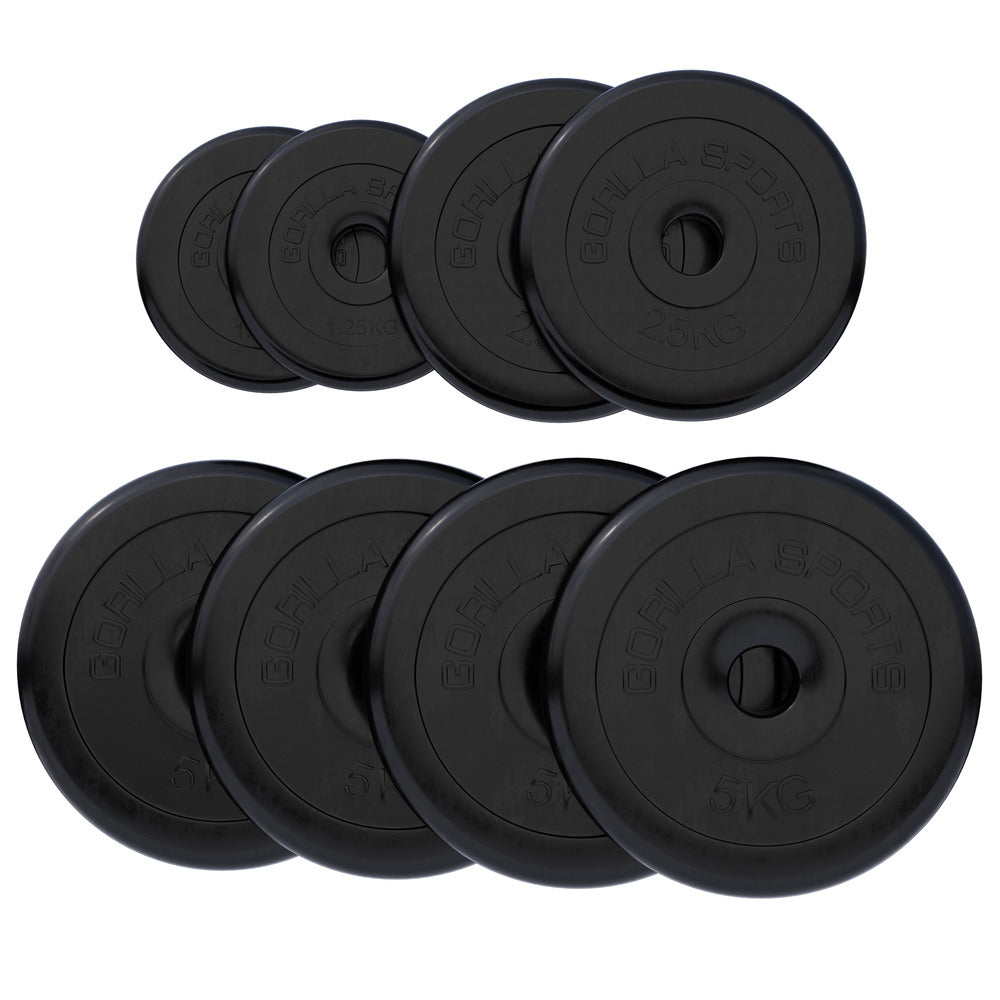 Kumiset levypainot 30 mm, 2 x 1,25 kg + 2 x 2,5 kg + 4 x 5 kg