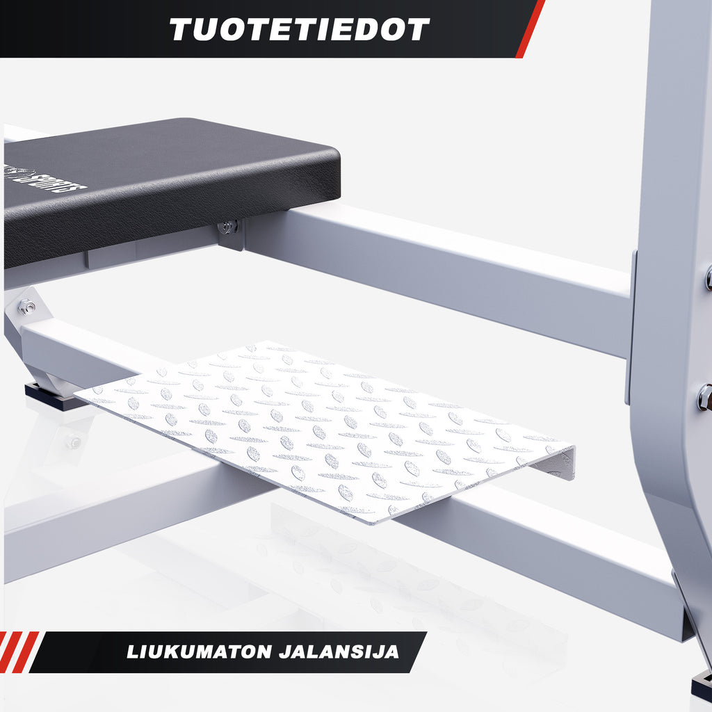 Leveä painonnostopenkki max 250 kg, valkoinen