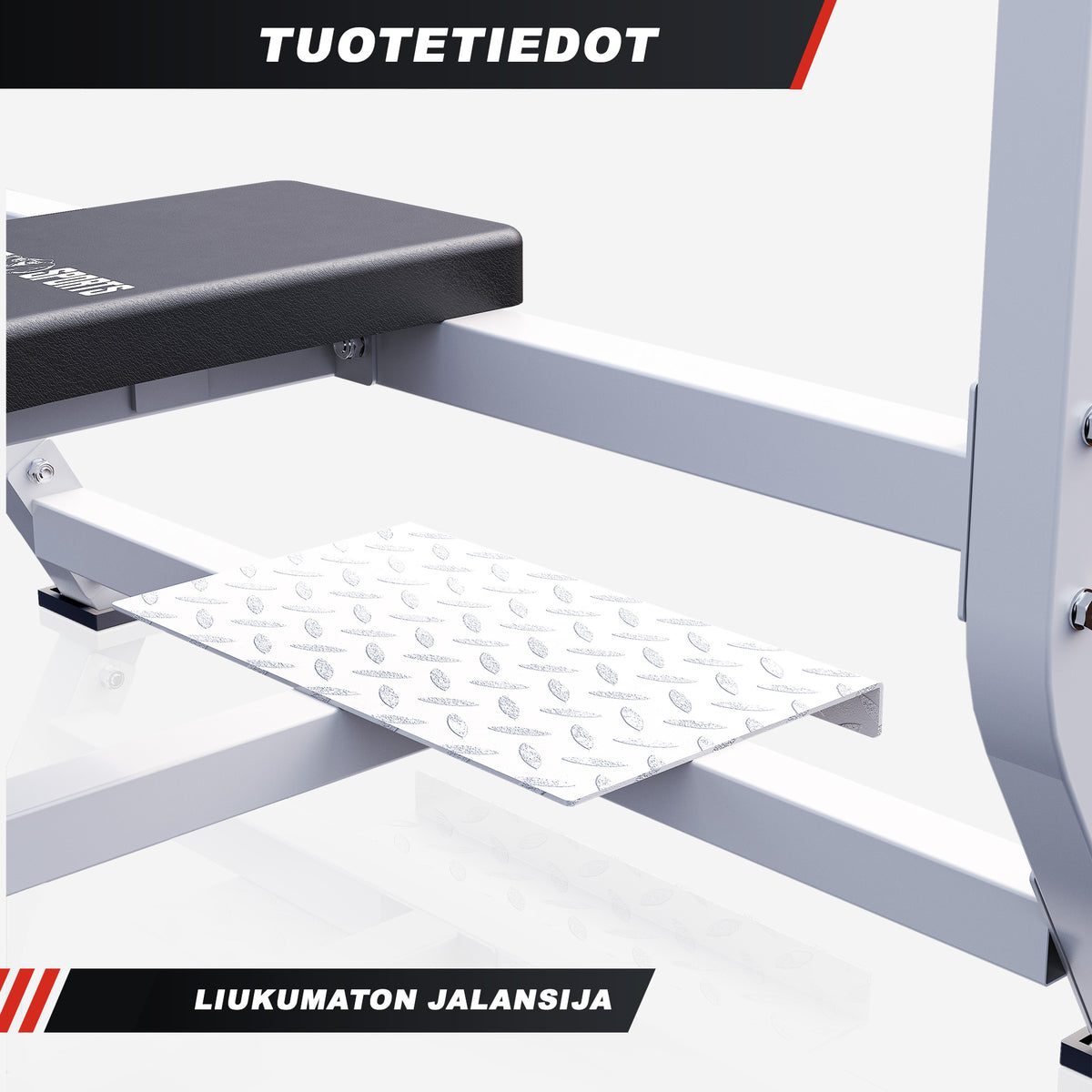 Leveä painonnostopenkki max 250 kg, valkoinen