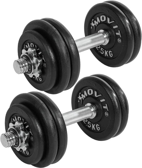 Käsipainosarja 20–60 kg valurautalevyillä ja 30 mm tangoilla