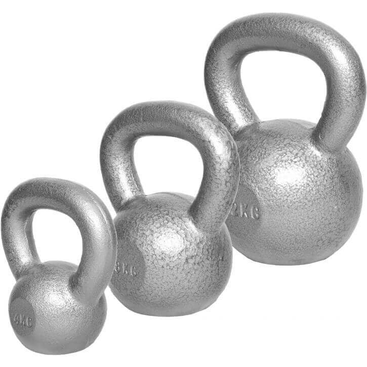 Valurautainen kahvakuulasetti 4 kg, 8 kg ja 12 kg
