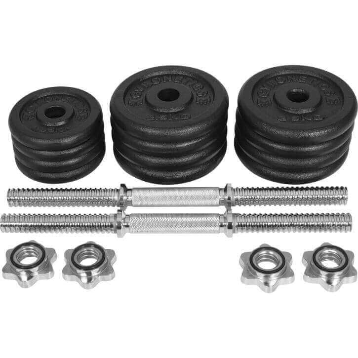 Valurautainen käsipainosetti 30 kg kierrelukoilla, 25mm