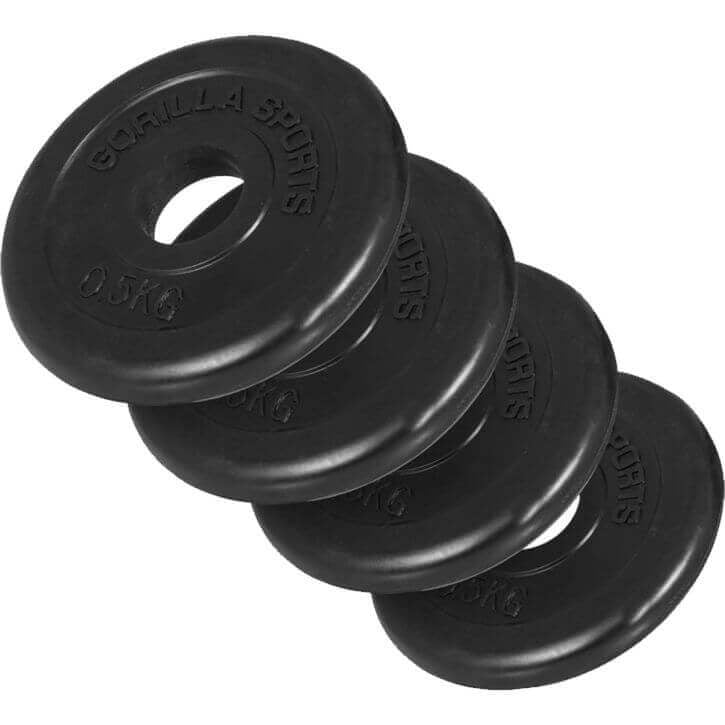 Kumipäällysteiset levypainot 4 x 0,5 kg, 30 mm