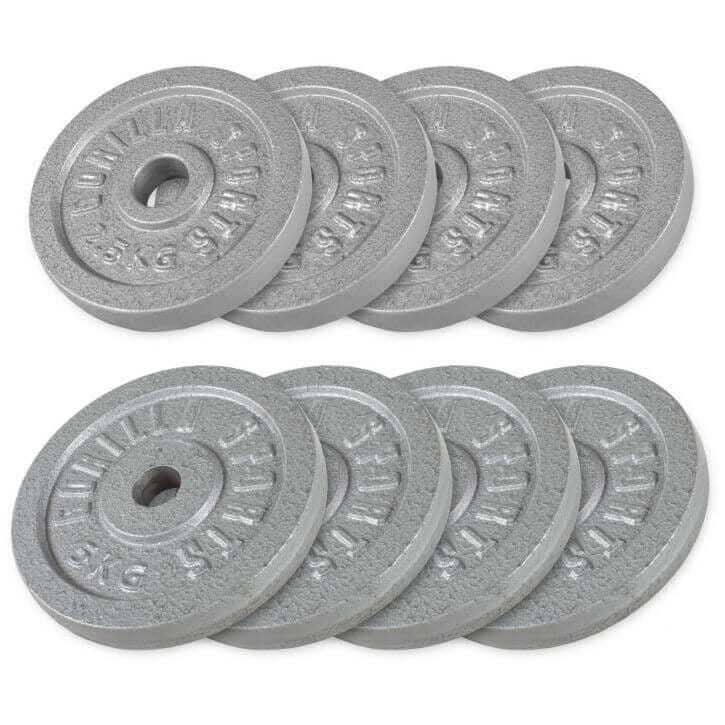 Valurautaiset levypainot 30 mm, 4 x 2,5 kg + 4 x 5 kg