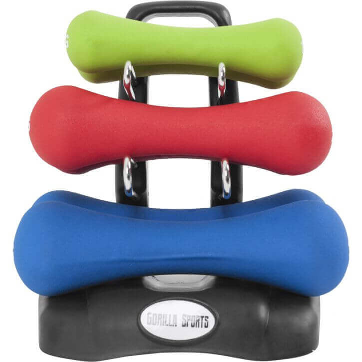 Neopreenikäsipainosetti 12 kg telineellä