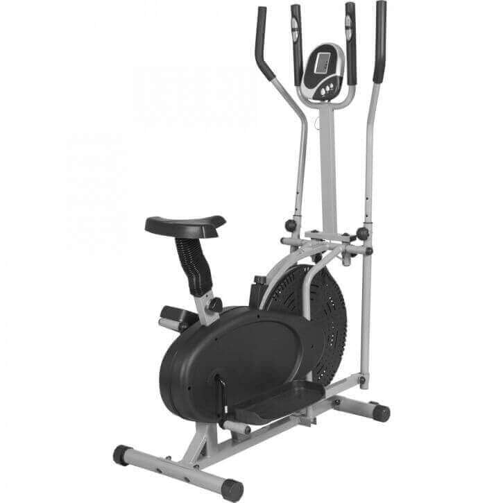 Crosstrainer satulalla, kahvoilla ja ajotietokoneella