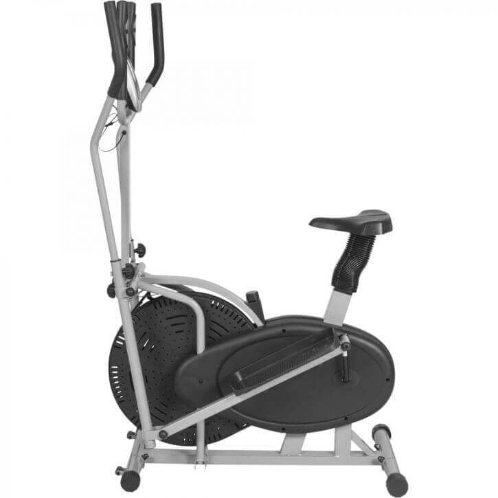 Crosstrainer satulalla, kahvoilla ja ajotietokoneella