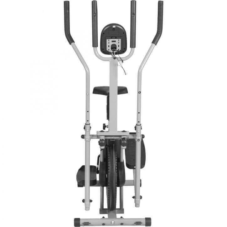 Crosstrainer satulalla, kahvoilla ja ajotietokoneella