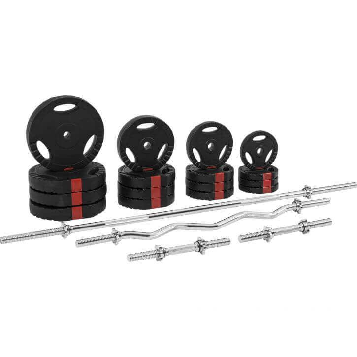 Säädettävä painonnostopenkki + 100 kg Tri Grip setti, musta