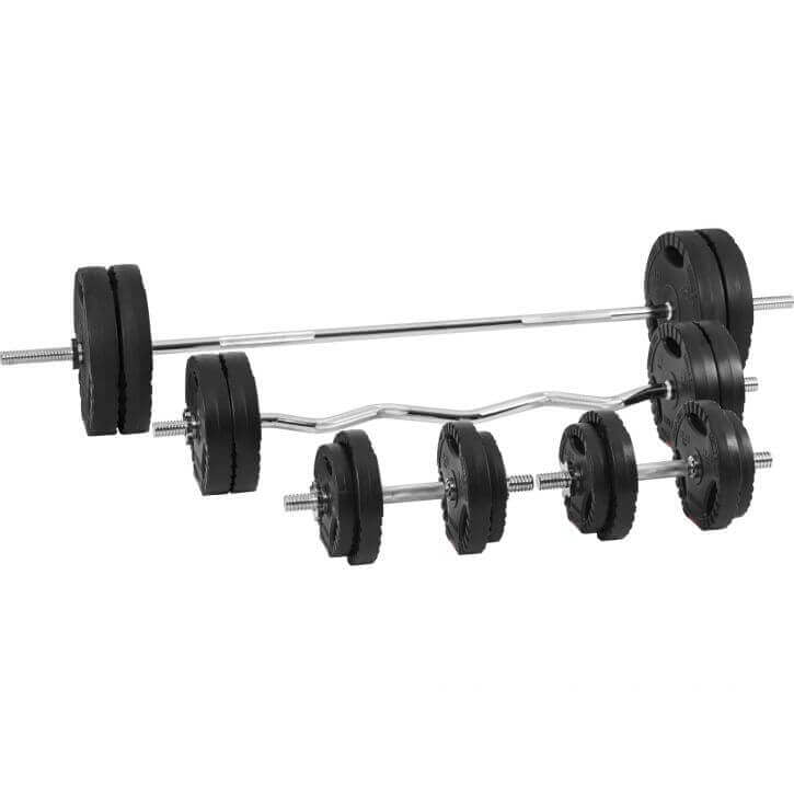 Säädettävä painonnostopenkki + 100 kg Tri Grip setti, musta