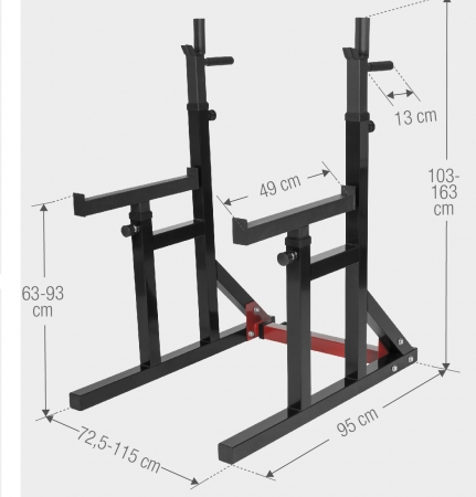 Säädettävä kyykkyteline, levytanko ja painot 40 kg