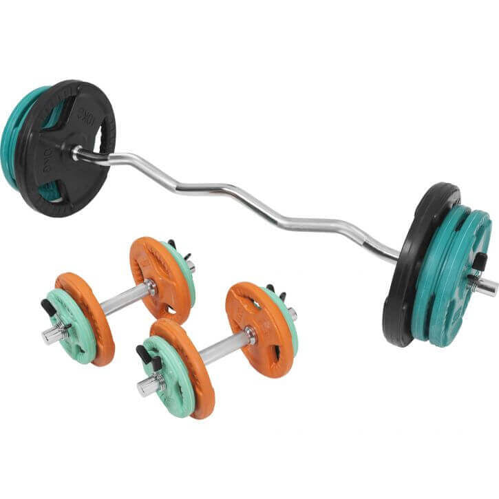 Levytankosarja 70 kg EZ-tangolla ja käsipainoilla