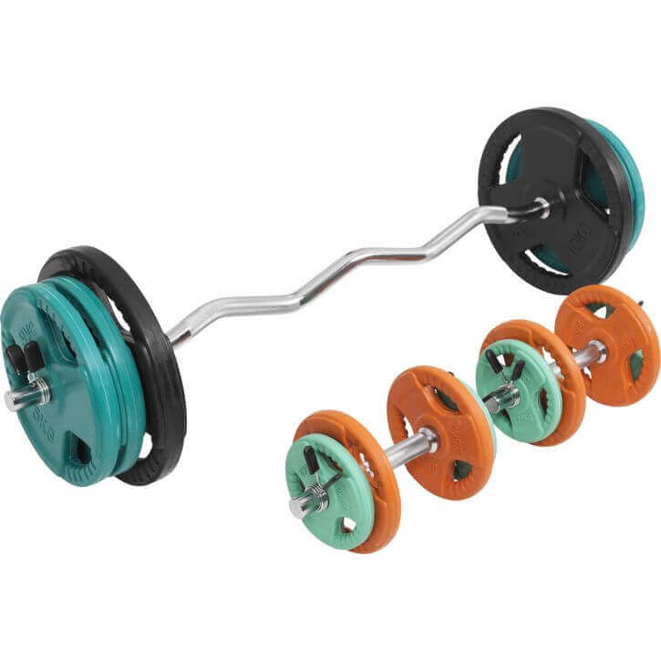 Levytankosarja 70 kg EZ-tangolla ja käsipainoilla