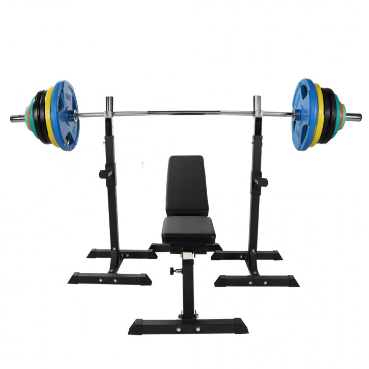Vinopenkki ja kyykkytelineet 150 kg levytankosarjalla